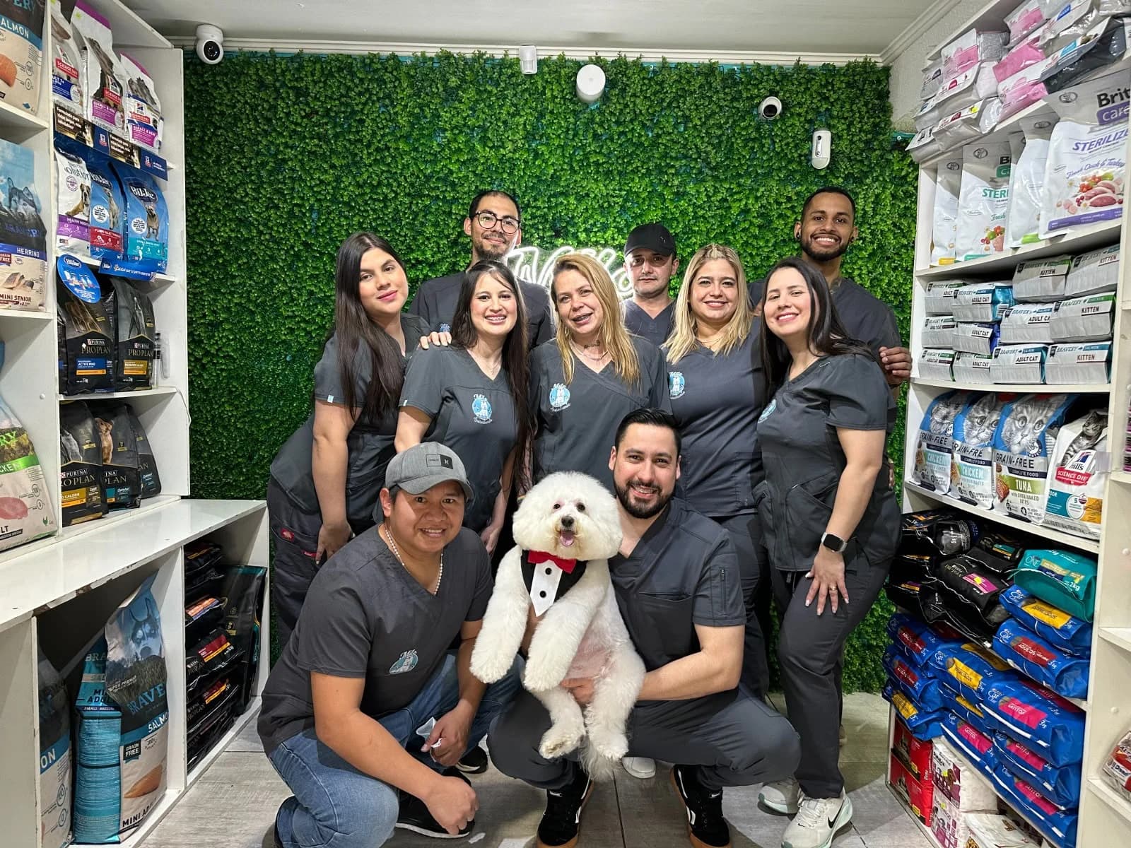 El equipo de Milo y sus amigos reunido en el petshop junto a Milo